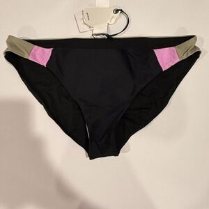 Prana Womens Tulum Bikini Swim Bottom Black Color Block XL Beach Pool Vacation